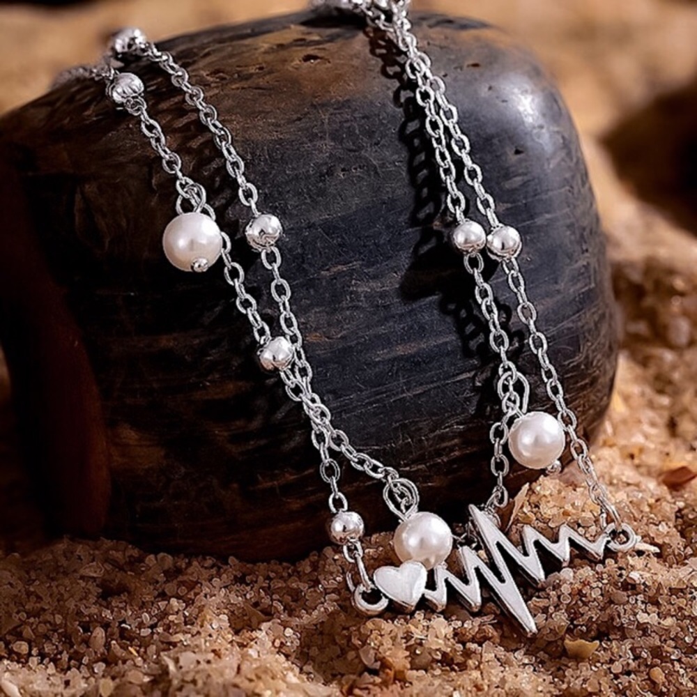 💜10/$25💜NEW 2 Layered Heartbeat Pearled & Beaded Chain Anklet - Picture 6 of 8